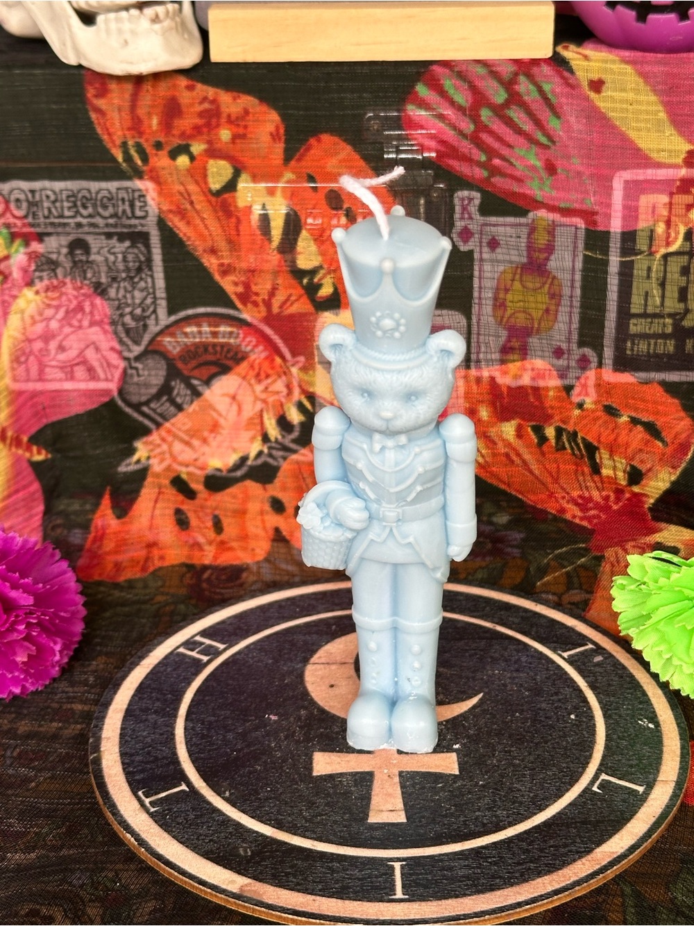 Handmade Bear Nutcracker Candle – Light Blue Christmas Candle
